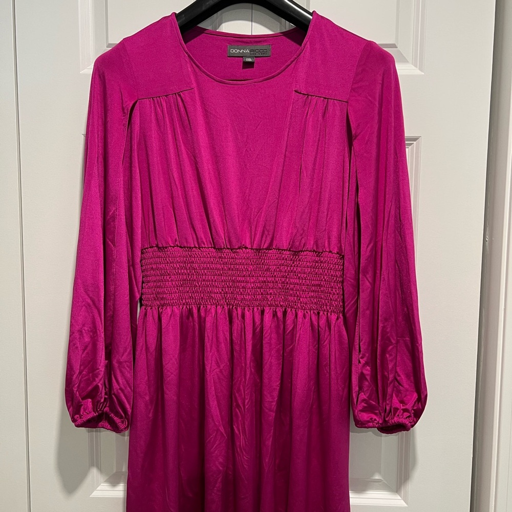 Donna Ricco Fuchsia Scoop Neck Long-Sleeve Dress